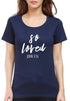 Living Words Women Round Neck T Shirt S / Navy Blue So Loved - Christian T-Shirt