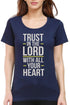 Living Words Women Round Neck T Shirt S / Navy Blue Trust in the Lord with all your heart - Christian T-Shirt