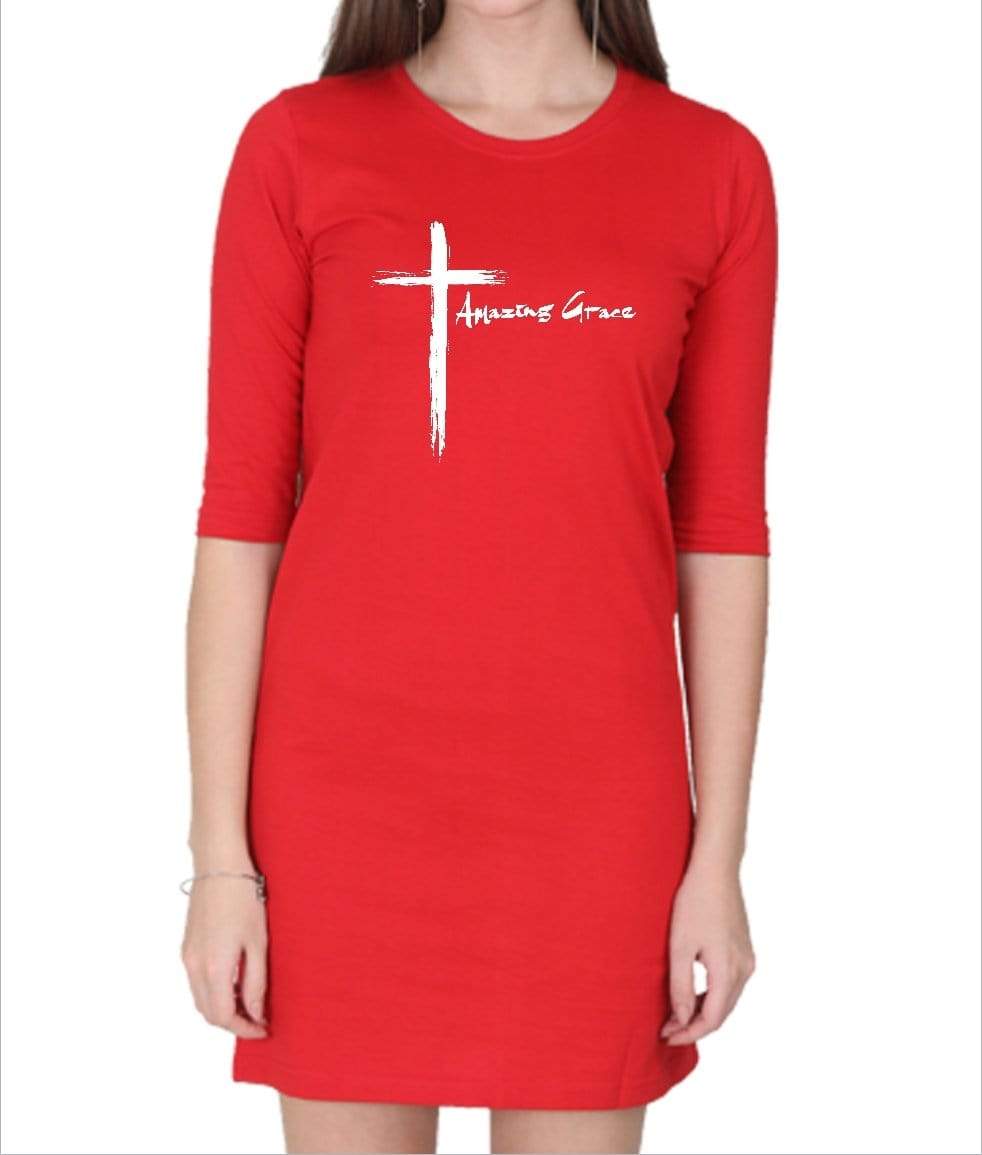 Living Words Women Round Neck T Shirt S / Red Amazing Grace - Cross