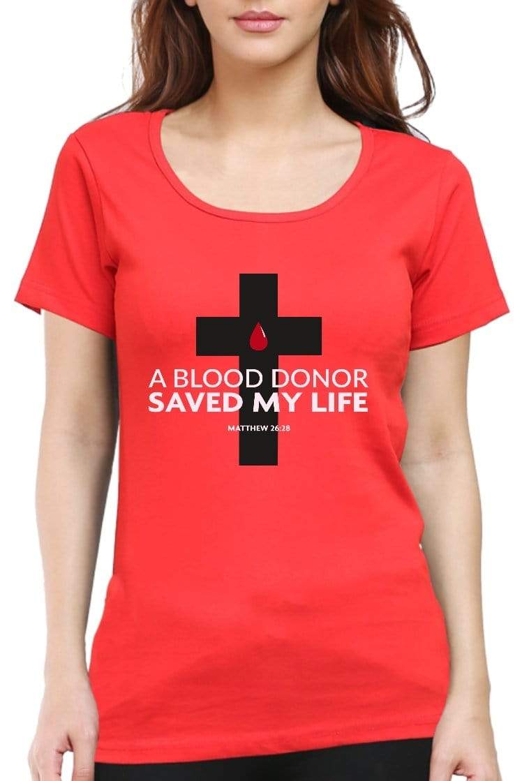 Living Words Women Round Neck T Shirt S / Red Blood Donor - Christian T-Shirt