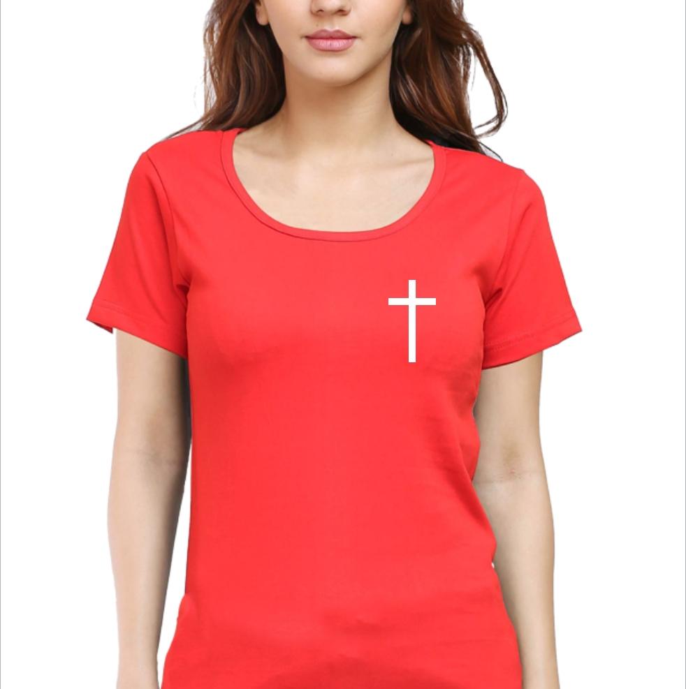 Living Words Women Round Neck T Shirt S / Red Cross - Christian T-Shirt