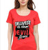 Living Words Women Round Neck T Shirt S / Red Deliver us from evil - Christian T-Shirt