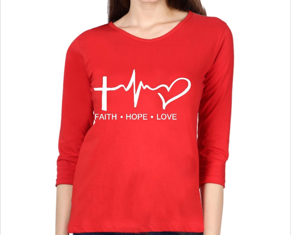 Living Words Women Round Neck T Shirt S / Red Faith Hope Love