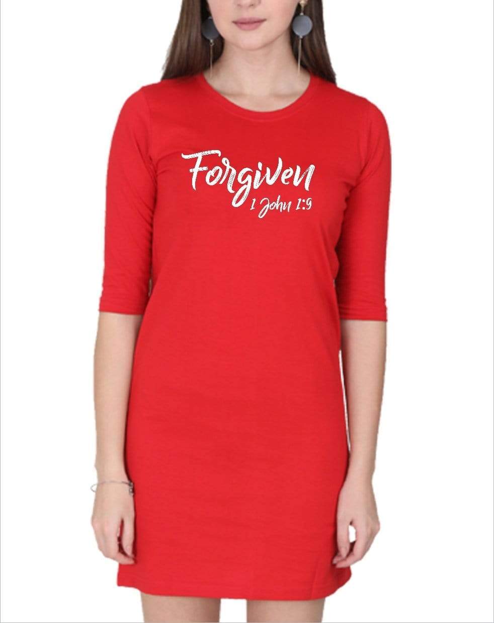 Living Words Women Round Neck T Shirt S / Red Forgiven 1 John 1:9