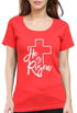 Living Words Women Round Neck T Shirt S / Red He is risen - Christian T-Shirt