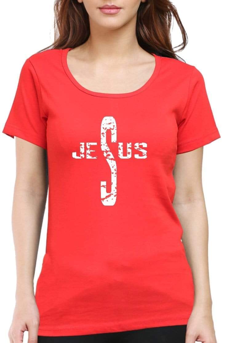 Living Words Women Round Neck T Shirt S / Red Jesus - Christian T-Shirt