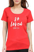 Living Words Women Round Neck T Shirt S / Red So Loved - Christian T-Shirt