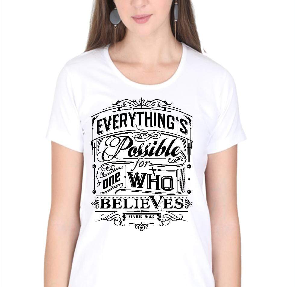 Living Words Women Round Neck T Shirt S / White Everything possible - Christian T-Shirt