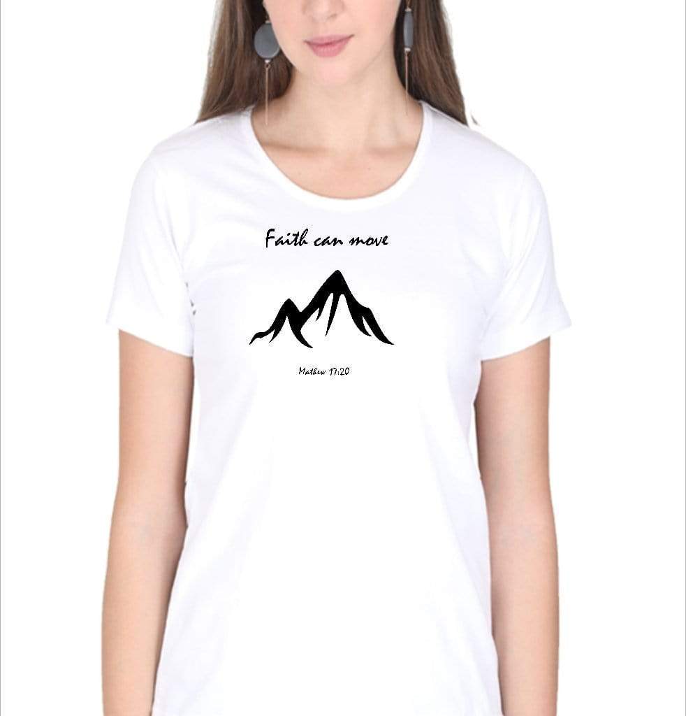 Living Words Women Round Neck T Shirt S / White Faith can Move - Christian T-Shirt