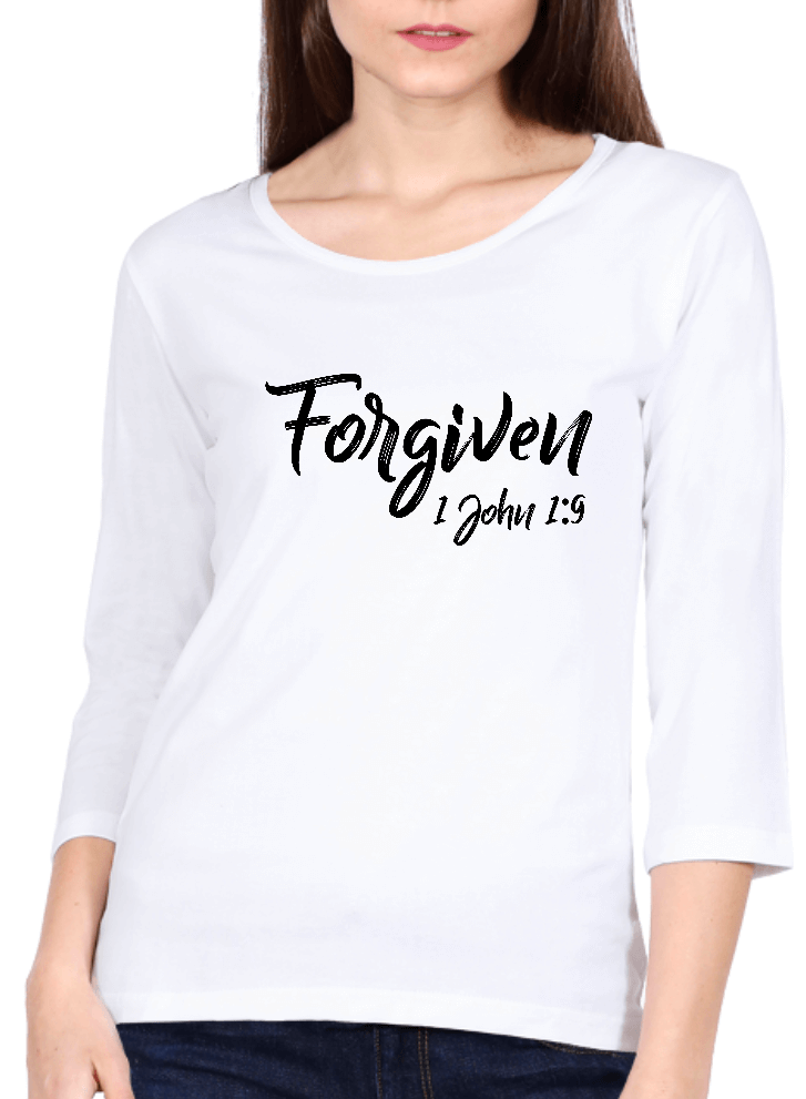 Living Words Women Round Neck T Shirt S / White Forgiven 1 John 1:9