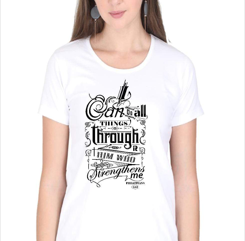 Living Words Women Round Neck T Shirt S / White I can do all things - Christian T-Shirt