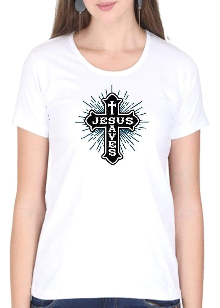 Living Words Women Round Neck T Shirt S / White Jesus saves - Christian T-Shirt