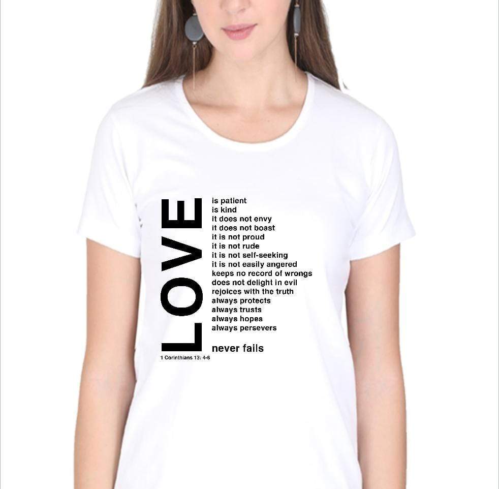 Living Words Women Round Neck T Shirt S / White Love - Christian T-Shirt