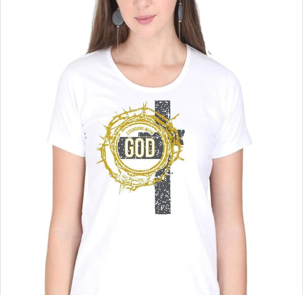 Living Words Women Round Neck T Shirt S / White Standing with God - Christian T-Shirt