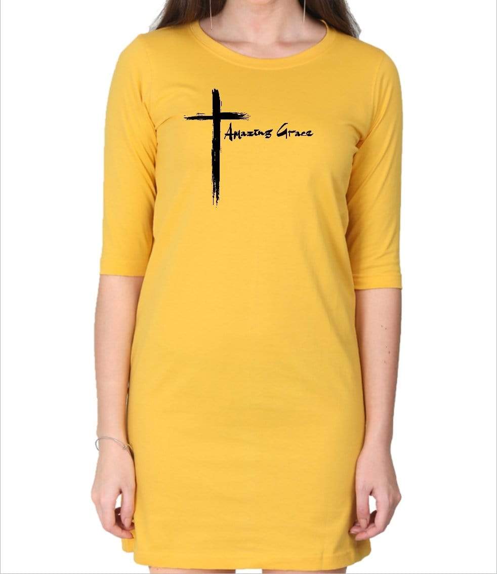 Living Words Women Round Neck T Shirt S / Yellow Amazing Grace - Cross