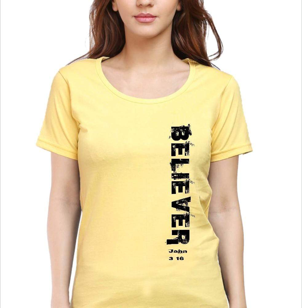 Living Words Women Round Neck T Shirt S / Yellow Believer - Christian T-Shirt