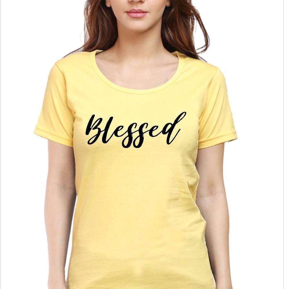 Living Words Women Round Neck T Shirt S / Yellow Blessed - Christian-T-Shirt