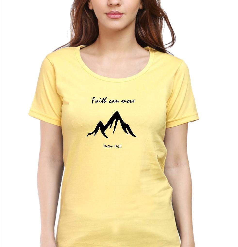 Living Words Women Round Neck T Shirt S / Yellow Faith can Move - Christian T-Shirt