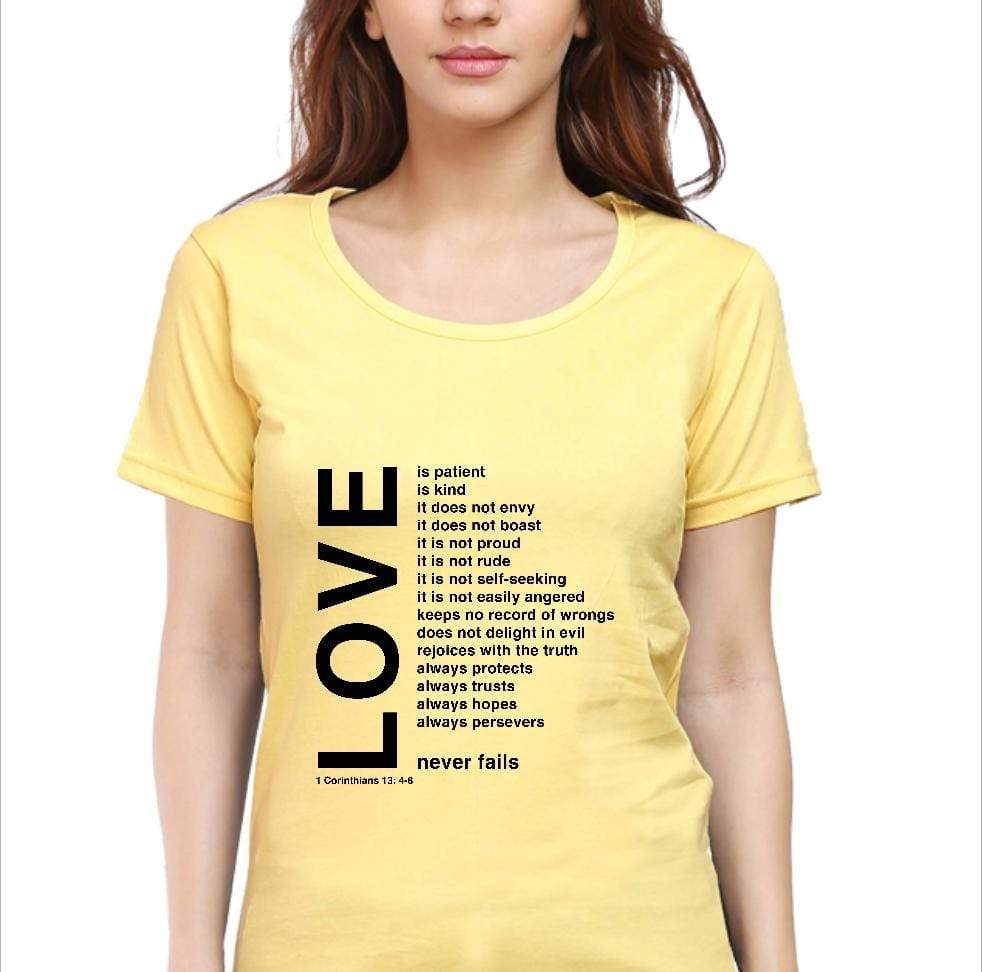 Living Words Women Round Neck T Shirt S / Yellow Love - Christian T-Shirt