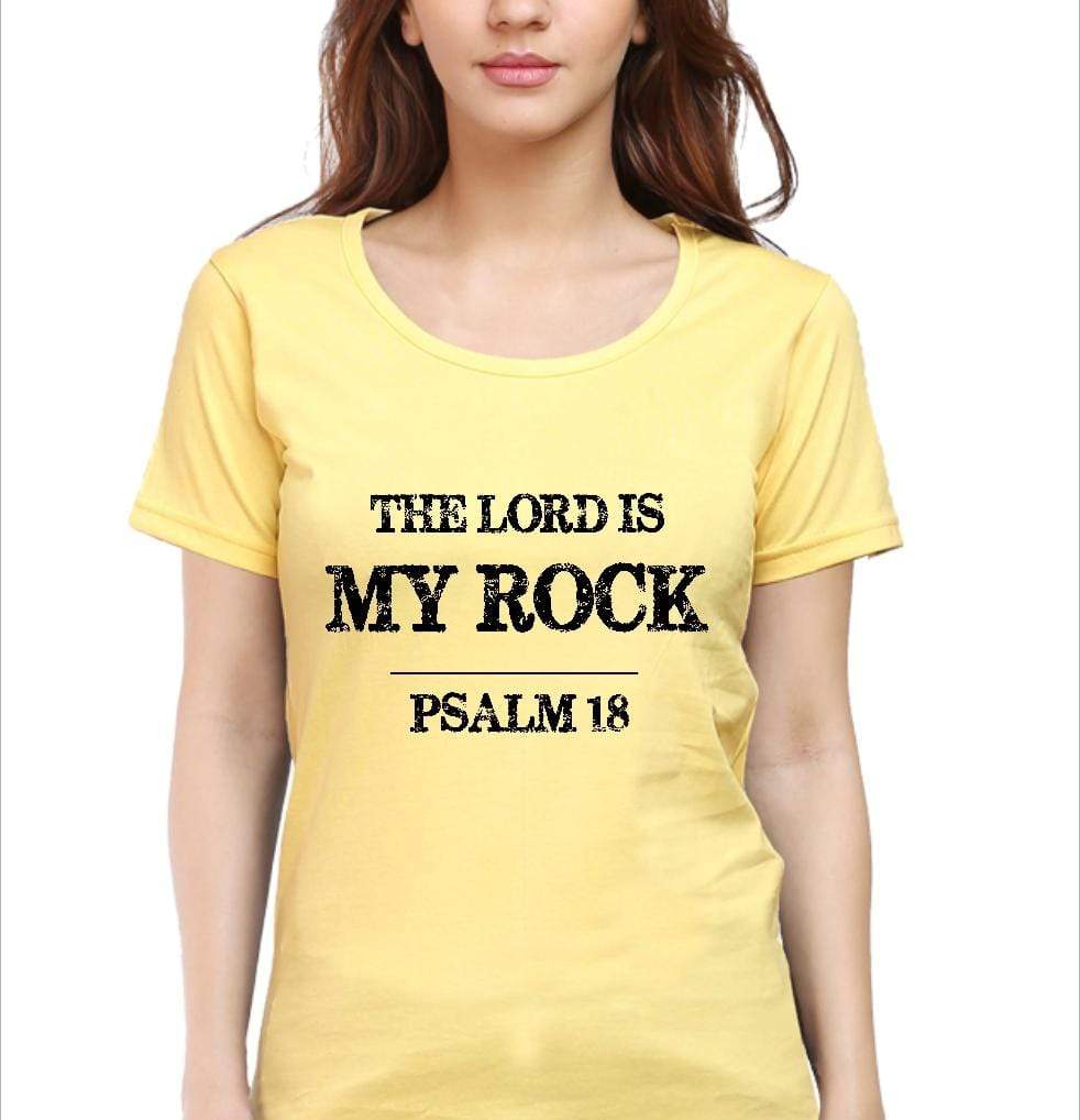 Living Words Women Round Neck T Shirt S / Yellow The Lord is my Rock - Psalm 18 - Christian T-Shirt