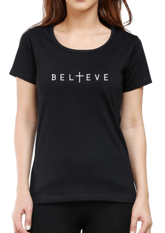 Living Words Women Round Neck T Shirt XS / Black BELIEVE - CHRISTIAN T-SHIRT