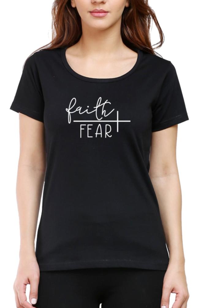 Living Words Women Round Neck T Shirt XS / Black Faith over Fear - Christian T-shirt