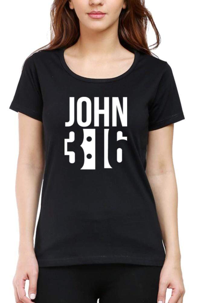 Living Words Women Round Neck T Shirt XS / Black JOHN 3:16 - Christian T-Shirt