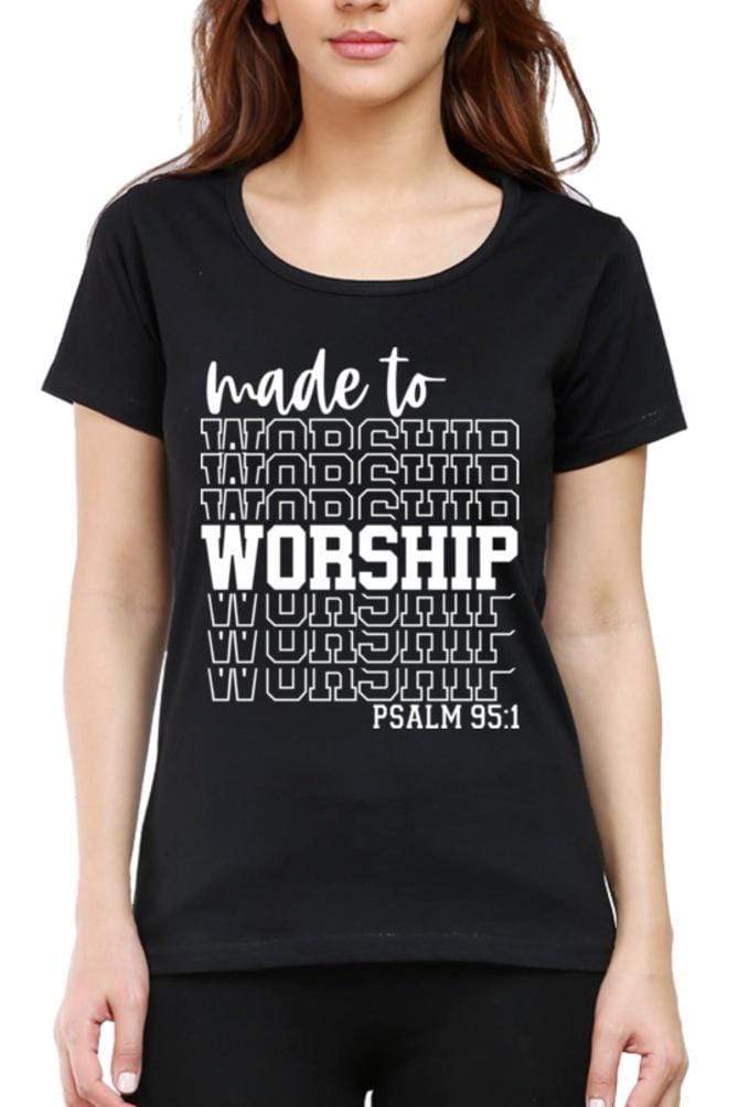 Living Words Women Round Neck T Shirt XS / Black Made to worship - Christian T-Shirt