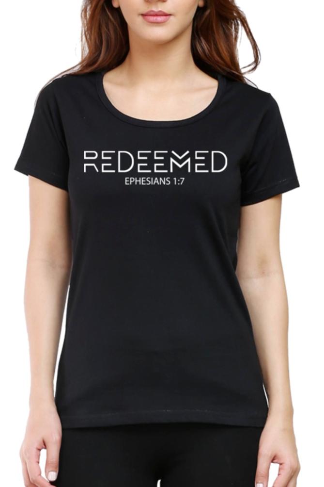 Living Words Women Round Neck T Shirt XS / Black REDEEMED - Christian T-Shirt