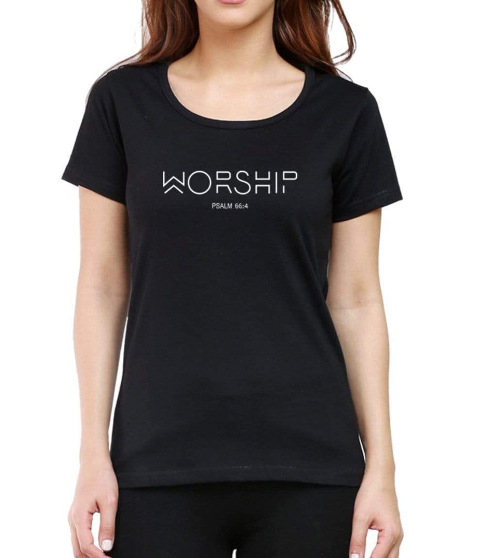 Living Words Women Round Neck T Shirt XS / Black Worship - Christian T-Shirt