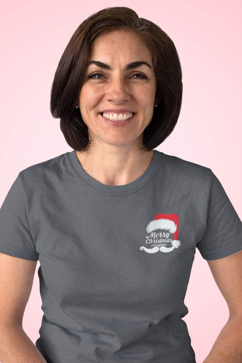 Living Words Women Round Neck T Shirt XS / Charcoal Melange Merry Christmas Santa