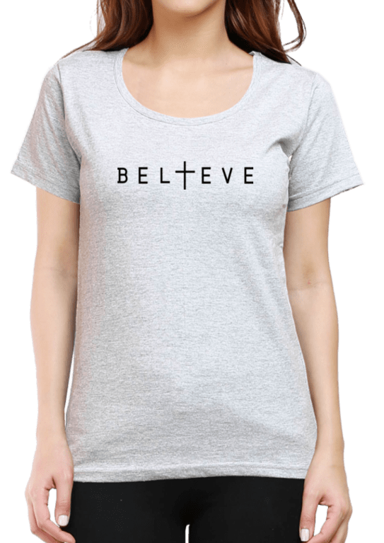 Living Words Women Round Neck T Shirt XS / Grey Melange BELIEVE - CHRISTIAN T-SHIRT