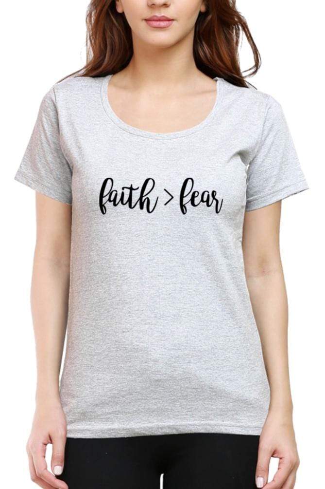 Living Words Women Round Neck T Shirt XS / Grey Melange Faith greater than Fear - Christian T-shirt