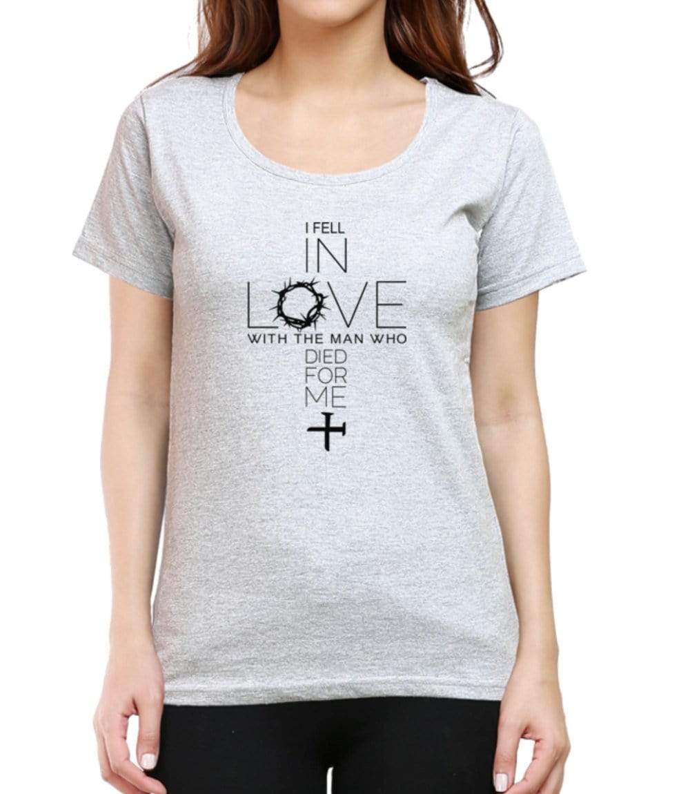 Living Words Women Round Neck T Shirt XS / Grey Melange I FELL IN LOVE - CHRISTIAN T-SHIRT