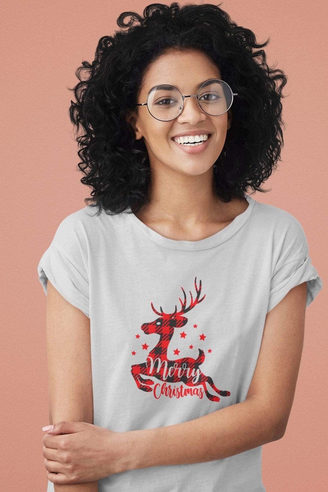 Living Words Women Round Neck T Shirt XS / Grey Merry Christmas Deer