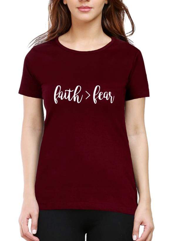 Living Words Women Round Neck T Shirt XS / Maroon Faith greater than Fear - Christian T-shirt