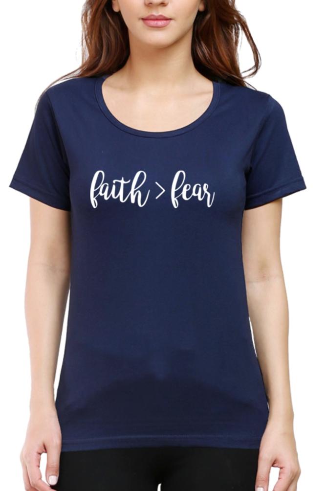 Living Words Women Round Neck T Shirt XS / Navy Blue Faith greater than Fear - Christian T-shirt