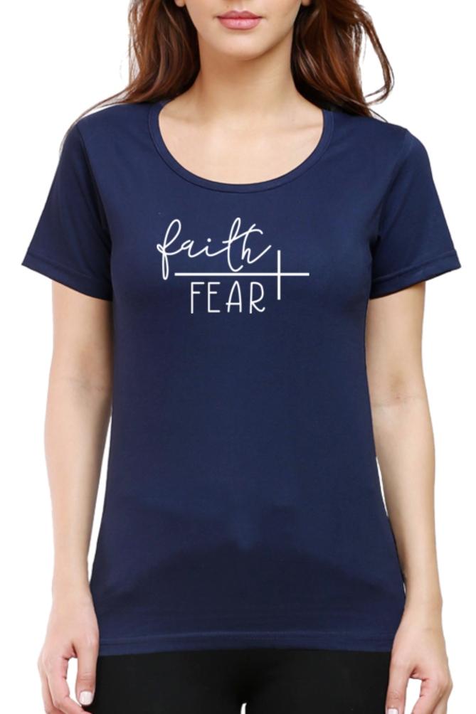 Living Words Women Round Neck T Shirt XS / Navy Blue Faith over Fear - Christian T-shirt