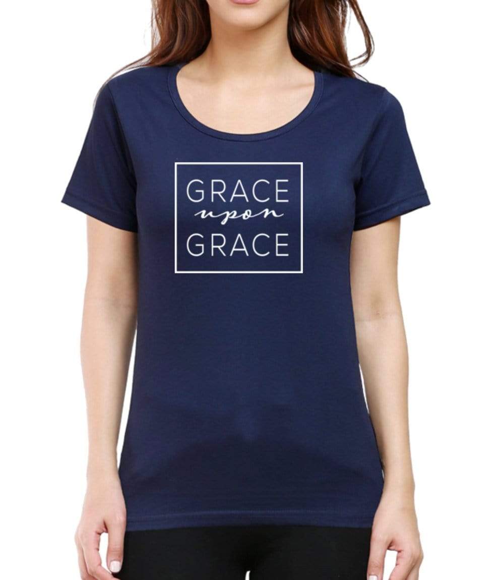 Living Words Women Round Neck T Shirt XS / Navy Blue GRACE UPON GRACE - CHRISTIAN T-SHIRT