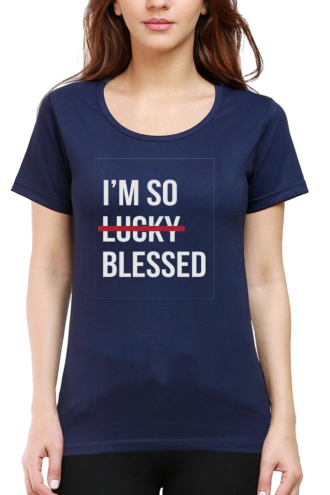 Living Words Women Round Neck T Shirt XS / Navy Blue I'm so Blessed - Christian T-shirt