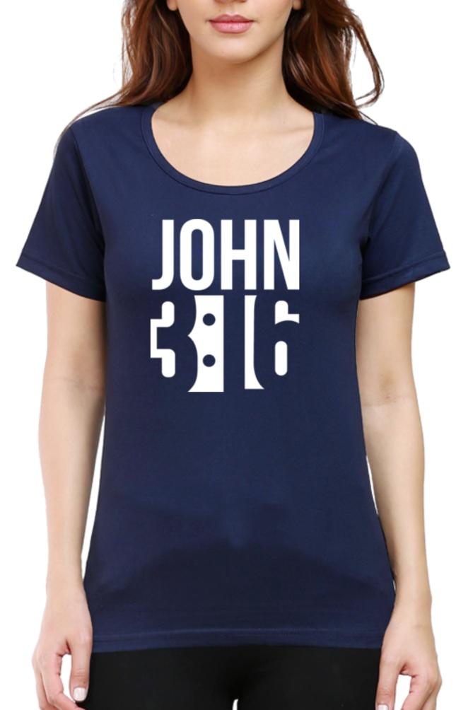 Living Words Women Round Neck T Shirt XS / Navy Blue JOHN 3:16 - Christian T-Shirt