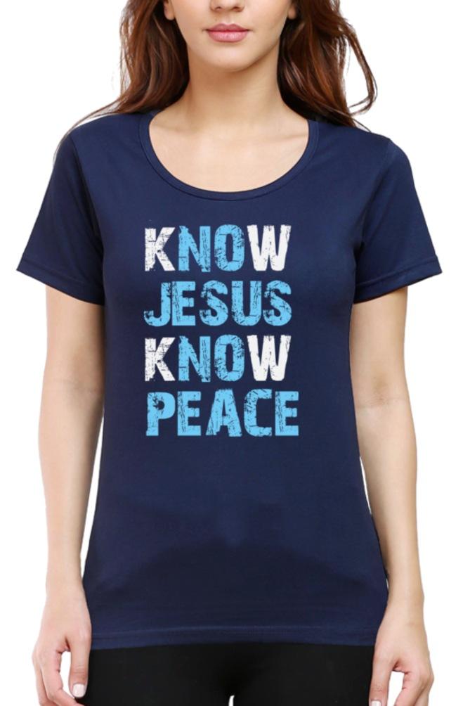 Living Words Women Round Neck T Shirt XS / Navy Blue KNOW JESUS KNOW PEACE - Christian T-Shirt