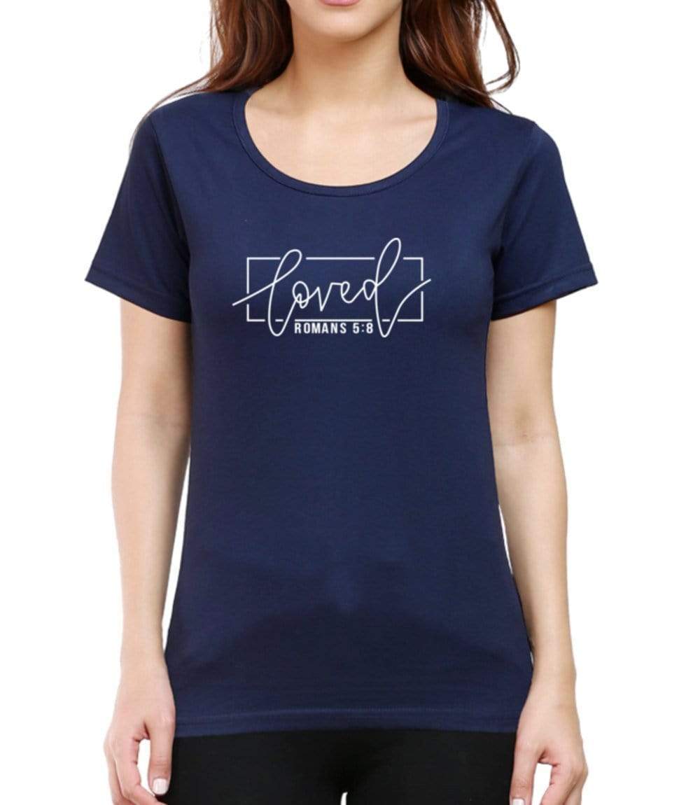 Living Words Women Round Neck T Shirt XS / Navy Blue LOVED - CHRISTIAN T-SHIRT