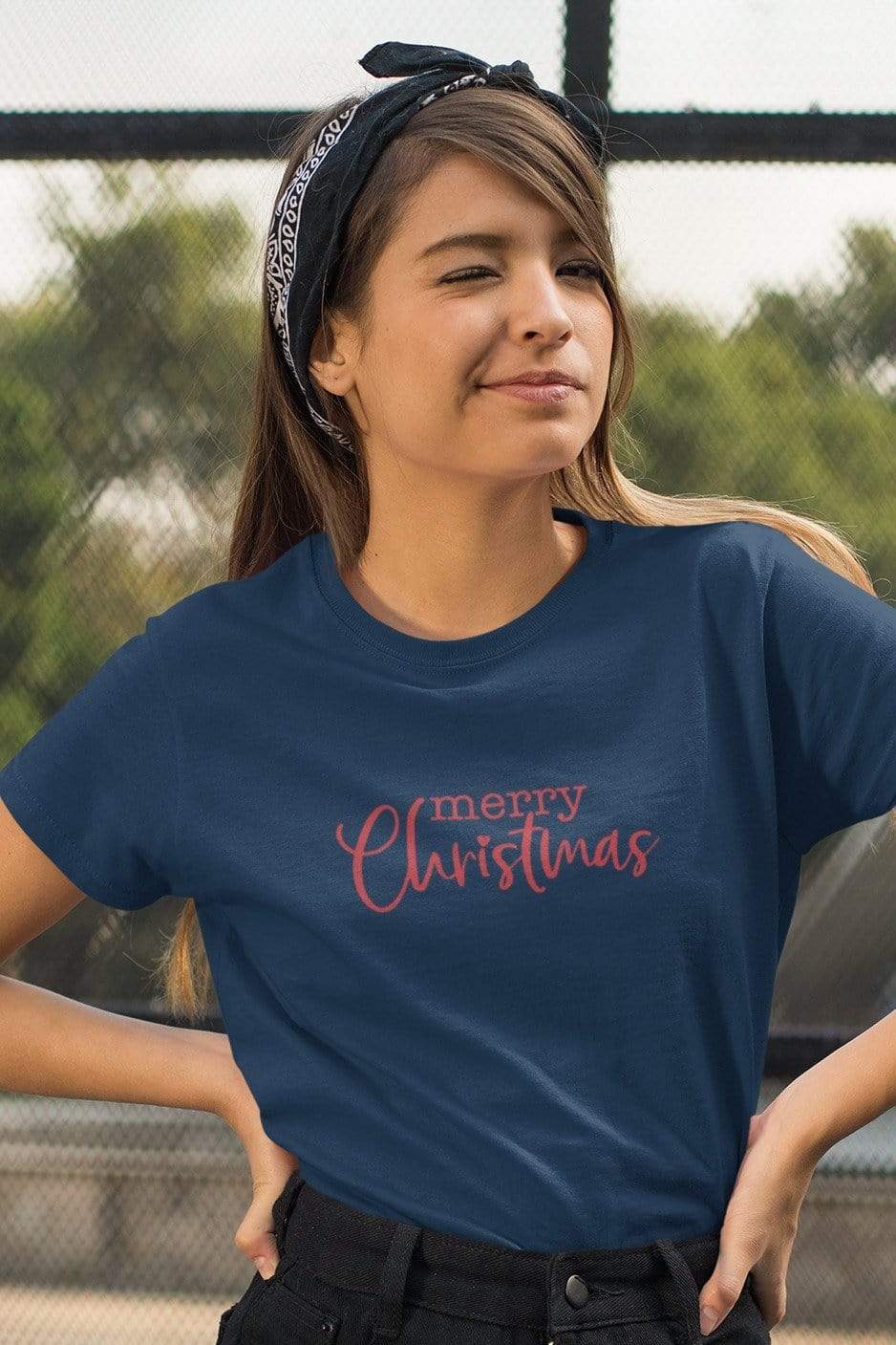 Living Words Women Round Neck T Shirt XS / Navy Blue Merry Christmas