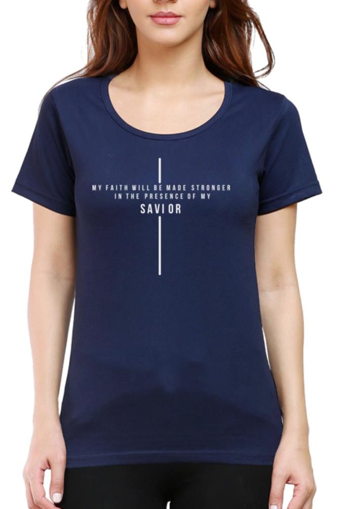 Living Words Women Round Neck T Shirt XS / Navy Blue MY FAITH WILL BE MADE STRONGER - Christian T-Shirt