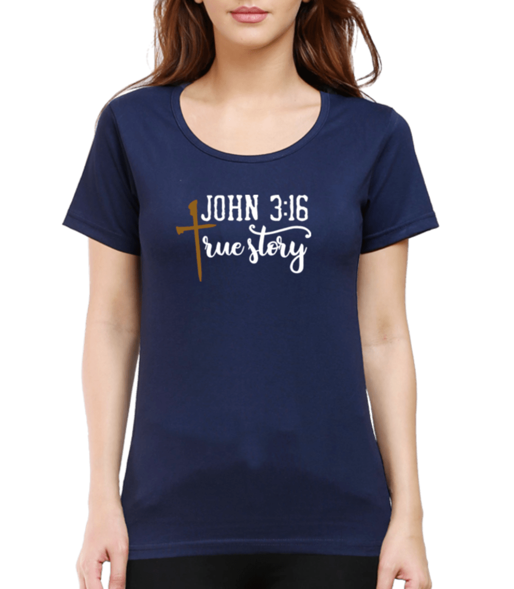 Living Words Women Round Neck T Shirt XS / Navy Blue TRUE STORY - CHRISTIAN T-SHIRT