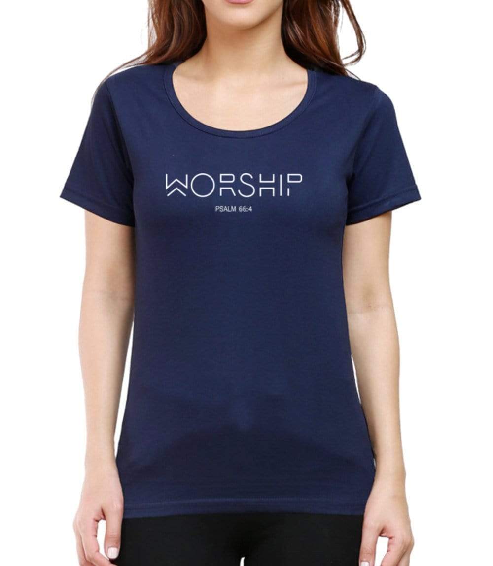 Living Words Women Round Neck T Shirt XS / Navy Blue Worship - Christian T-Shirt