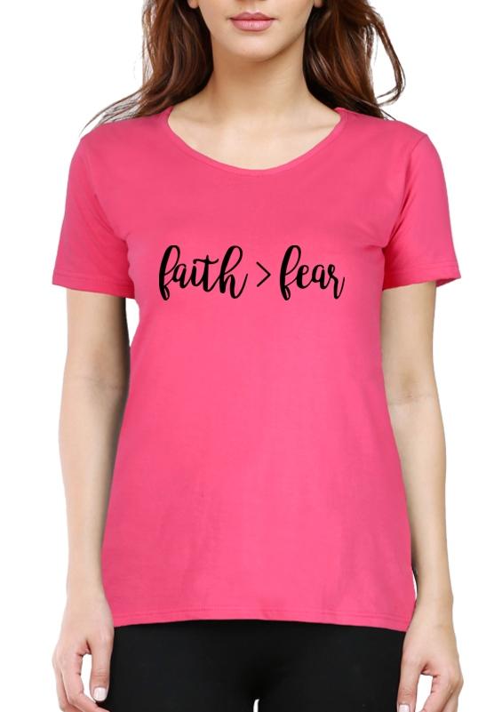 Living Words Women Round Neck T Shirt XS / Pink Faith greater than Fear - Christian T-shirt