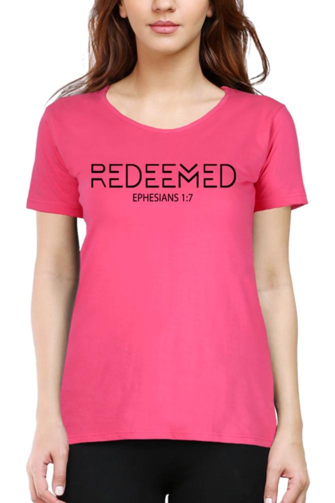 Living Words Women Round Neck T Shirt XS / Pink REDEEMED - Christian T-Shirt