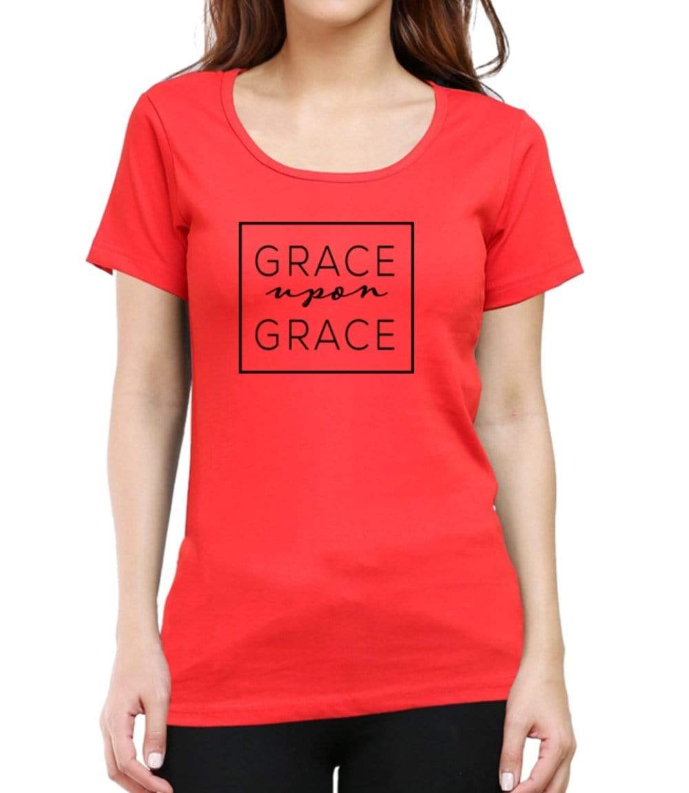 Living Words Women Round Neck T Shirt XS / Red GRACE UPON GRACE - CHRISTIAN T-SHIRT